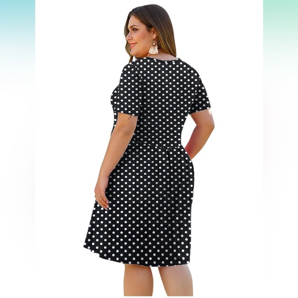 EUC AUSELILY Plus Size 22 Swing Dress Pockets Knee Length black white polka dots - Picture 3 of 9